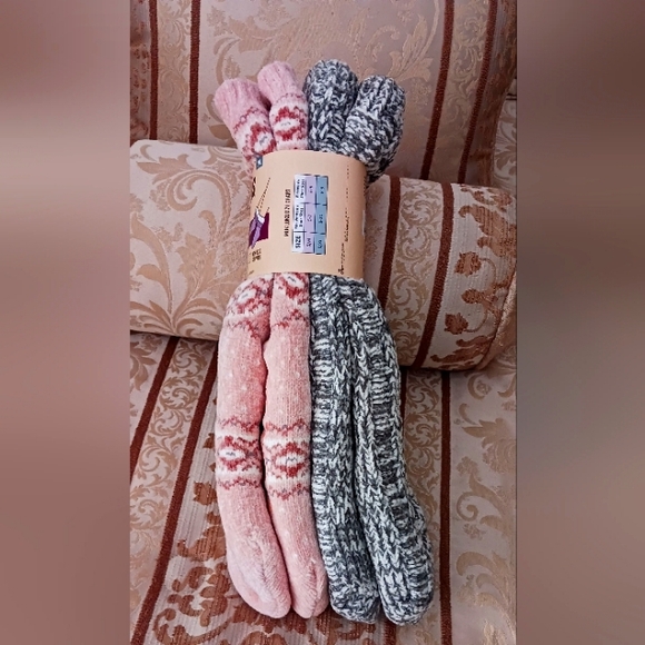 Muk Luks Accessories - Muk Luks Cabin Socks 2pk Sz L/XL Pink, Grey